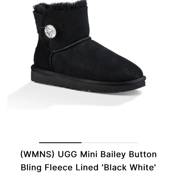 UGG Mini Bailey Button Bling Black Sheepskin Swarovski Sheepskin Suede Boot - Picture 6 of 7